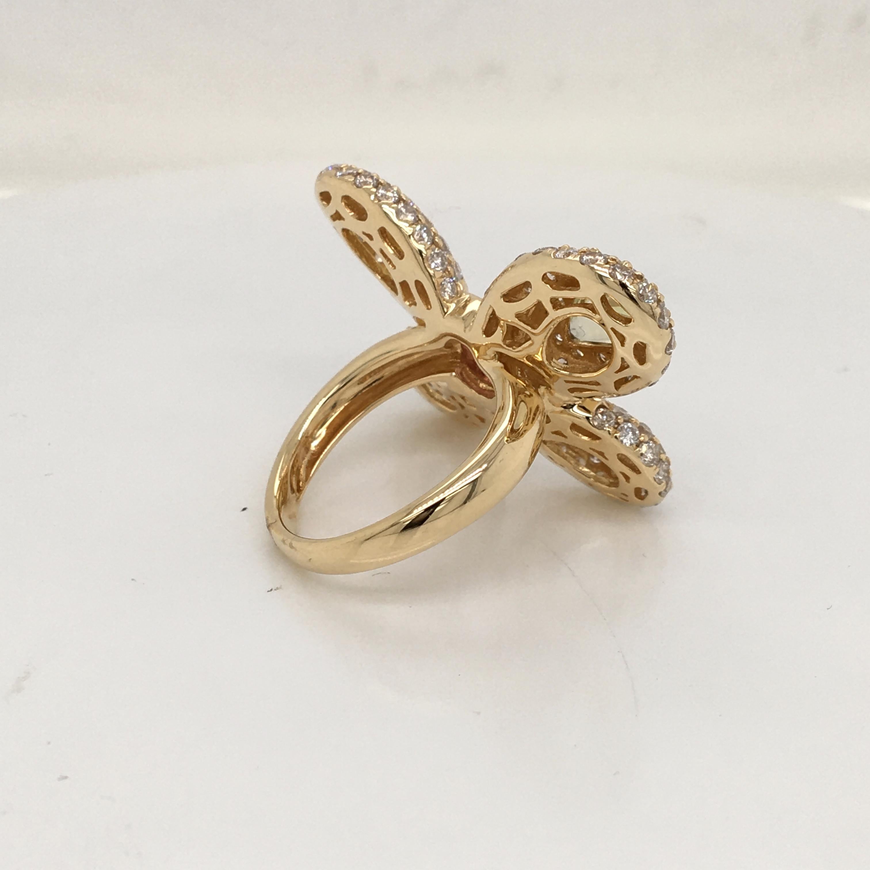 Women's 18 Karat Yellow Gold Butterfly Ring with Diamonds and Yellow Sapphires For Sale