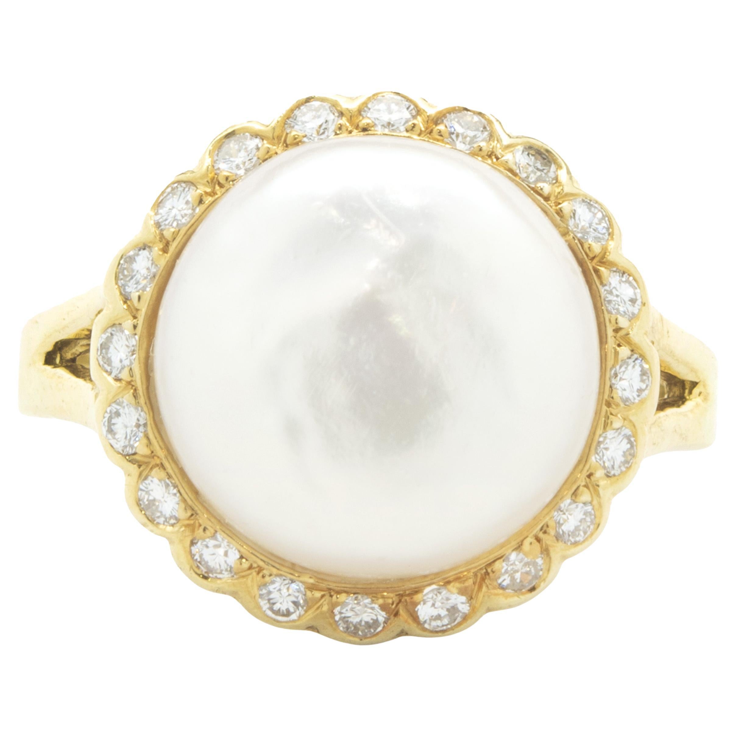 Bague cocktail en or jaune 18 carats, perles et diamants