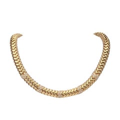 Vintage 18 Karat Yellow Gold Bvlgari Spiga Diamond Necklace