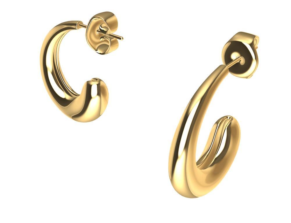 Contemporary 18 Karat Yellow Gold C-Hoop Hollow Teardrop Earrings For Sale