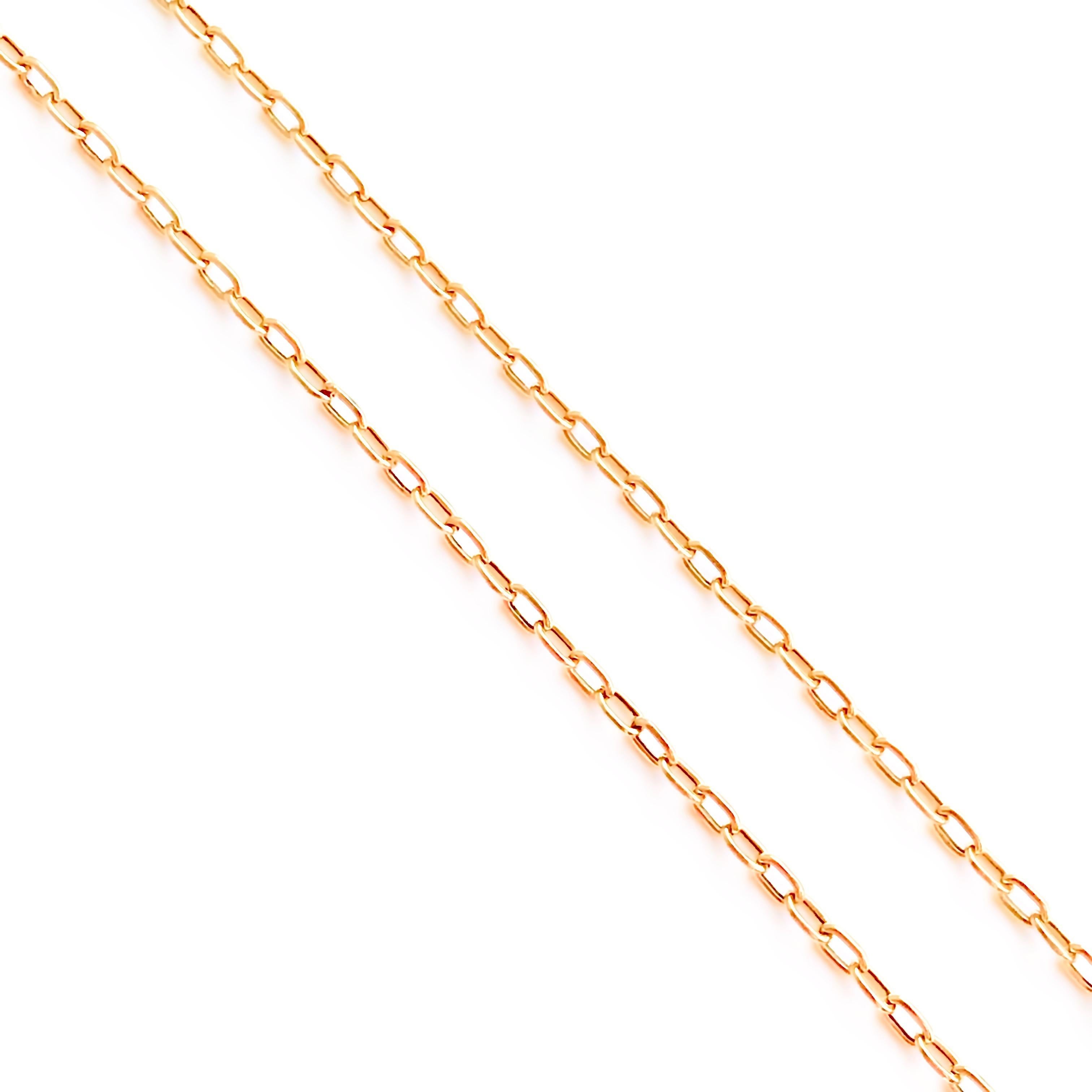 Solid 18 Karat vintage inspired yellow gold chain with a handmade secure clasp. 
Ideal to wear with pendants, layered with other chains or just by itself.
Hallmark: London’s  Goldsmiths’ Company –  Assay Office
Length: 60.00cm
Gauge:  2.30mm
Weight: