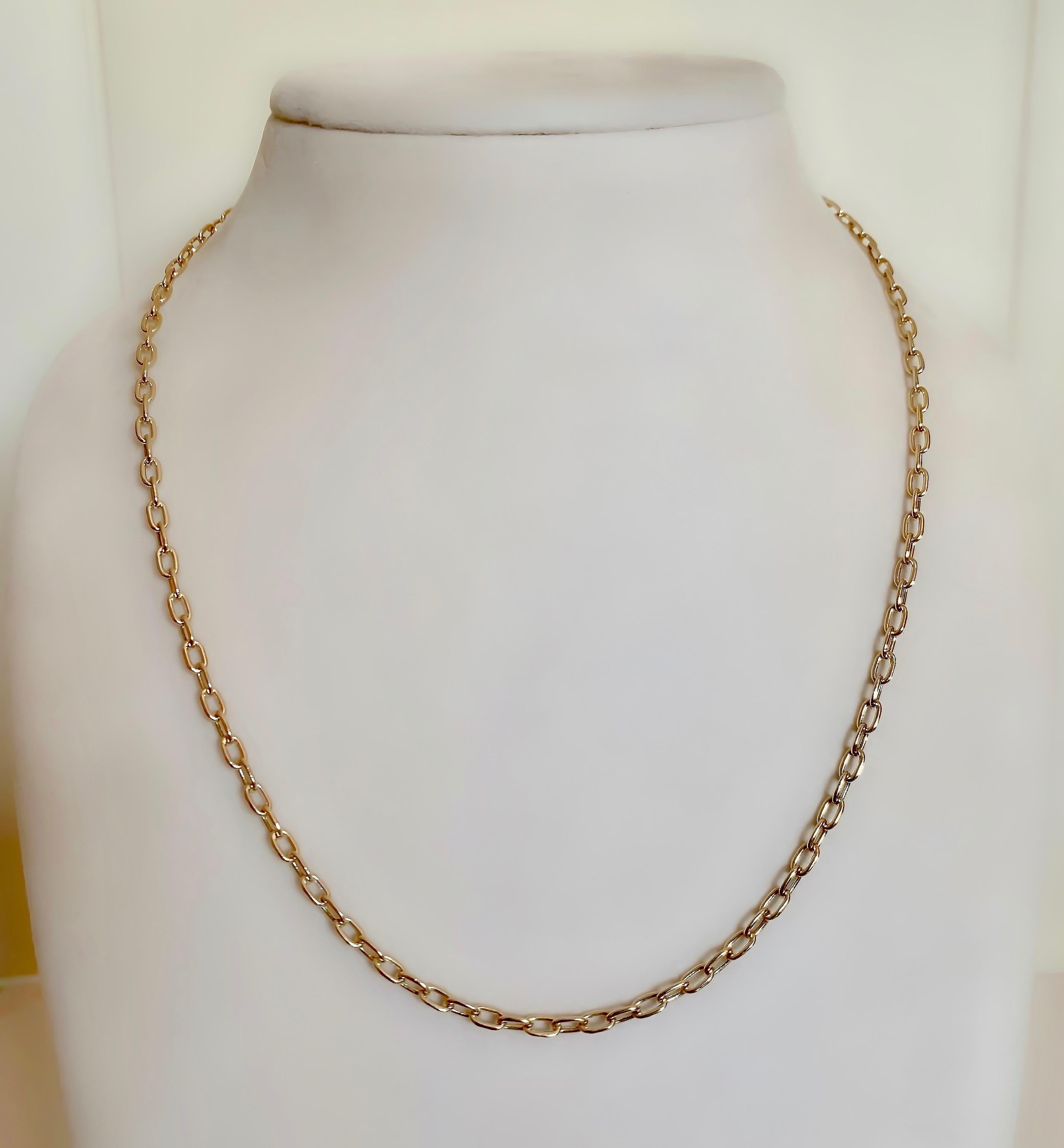 Women's or Men's 18 Karat Yellow Gold Cable Link Chain Necklace For Sale