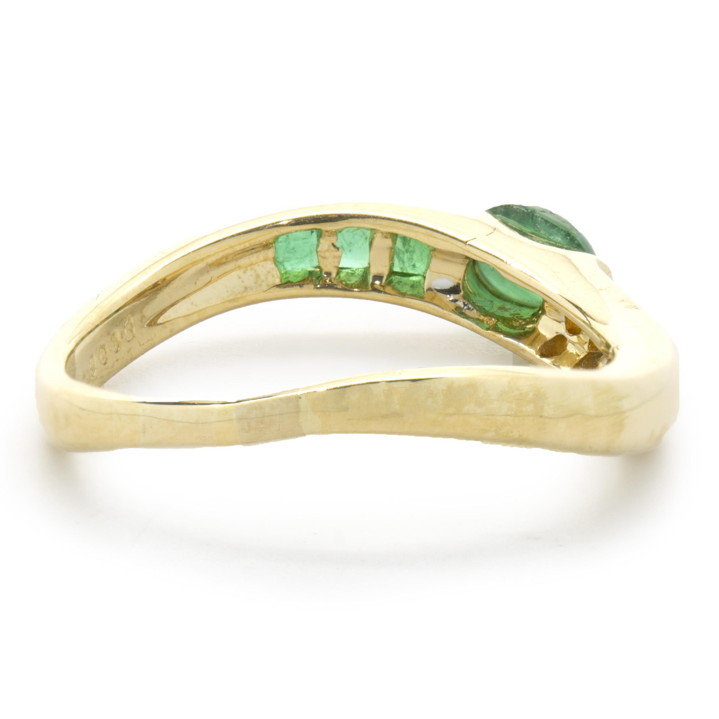 Women's 18 Karat Yellow Gold Cabochon Emerald and Diamond Ring For Sale