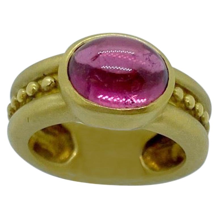 18 Karat Yellow Gold Cabochon Pink Tourmaline Ring