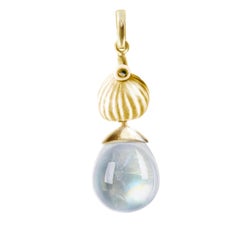 Orecchini pendenti contemporanei in oro giallo con quarzo cabochon e diamanti
