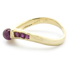 18 Karat Yellow Gold Cabochon Ruby and Diamond Ring