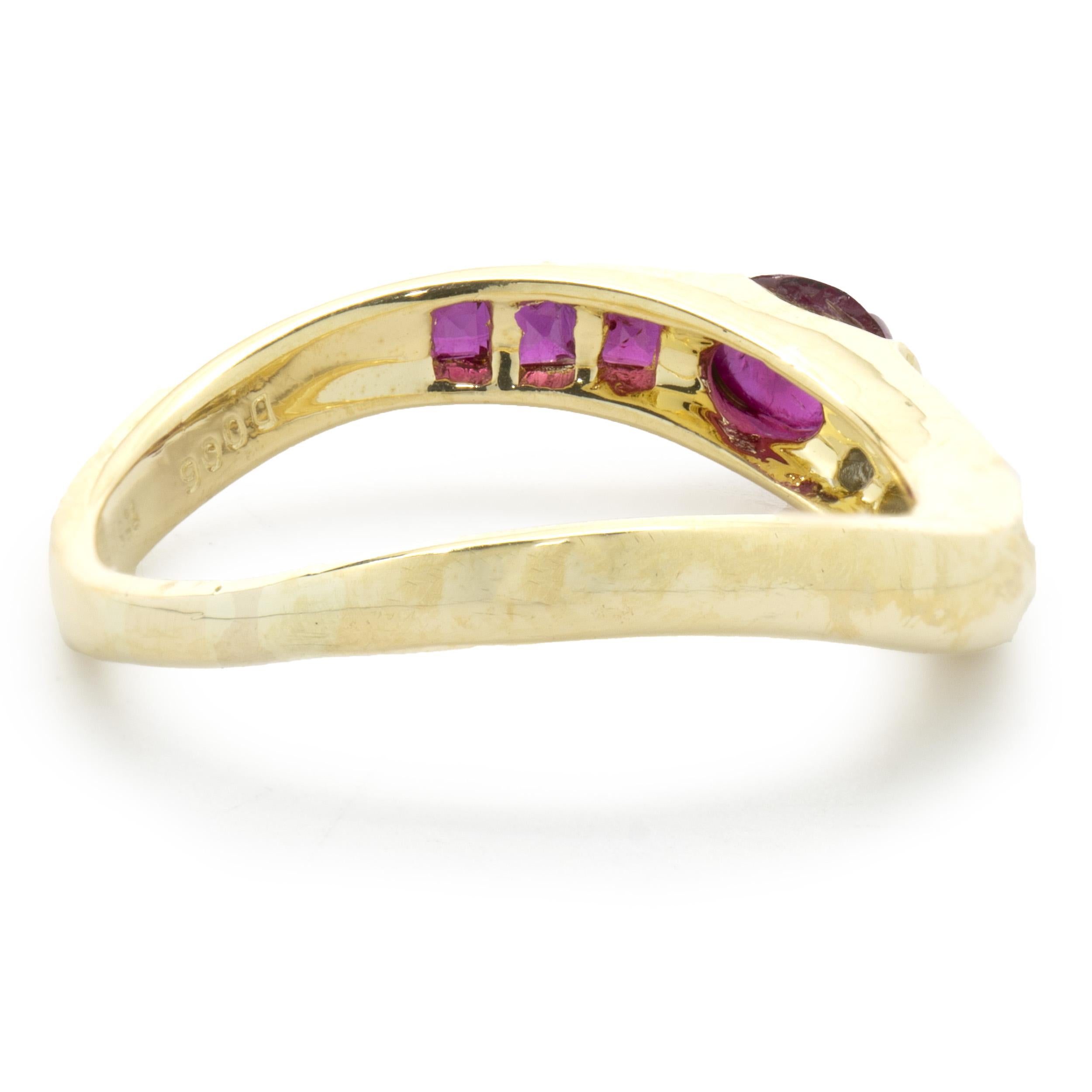 Women's 18 Karat Yellow Gold Cabochon Ruby and Diamond Ring For Sale