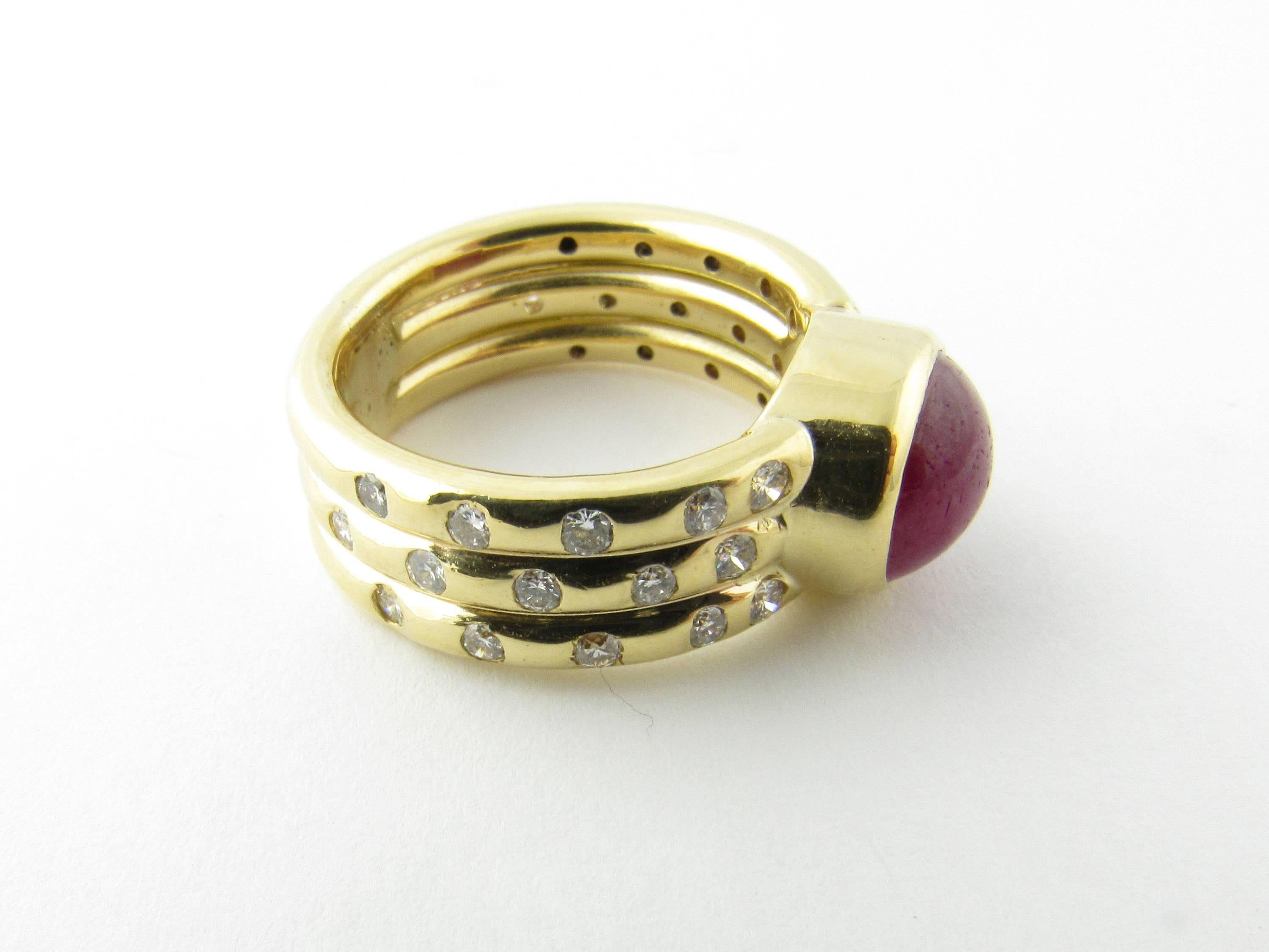 Women's 18 Karat Yellow Gold Cabochon Ruby and Diamond Ring