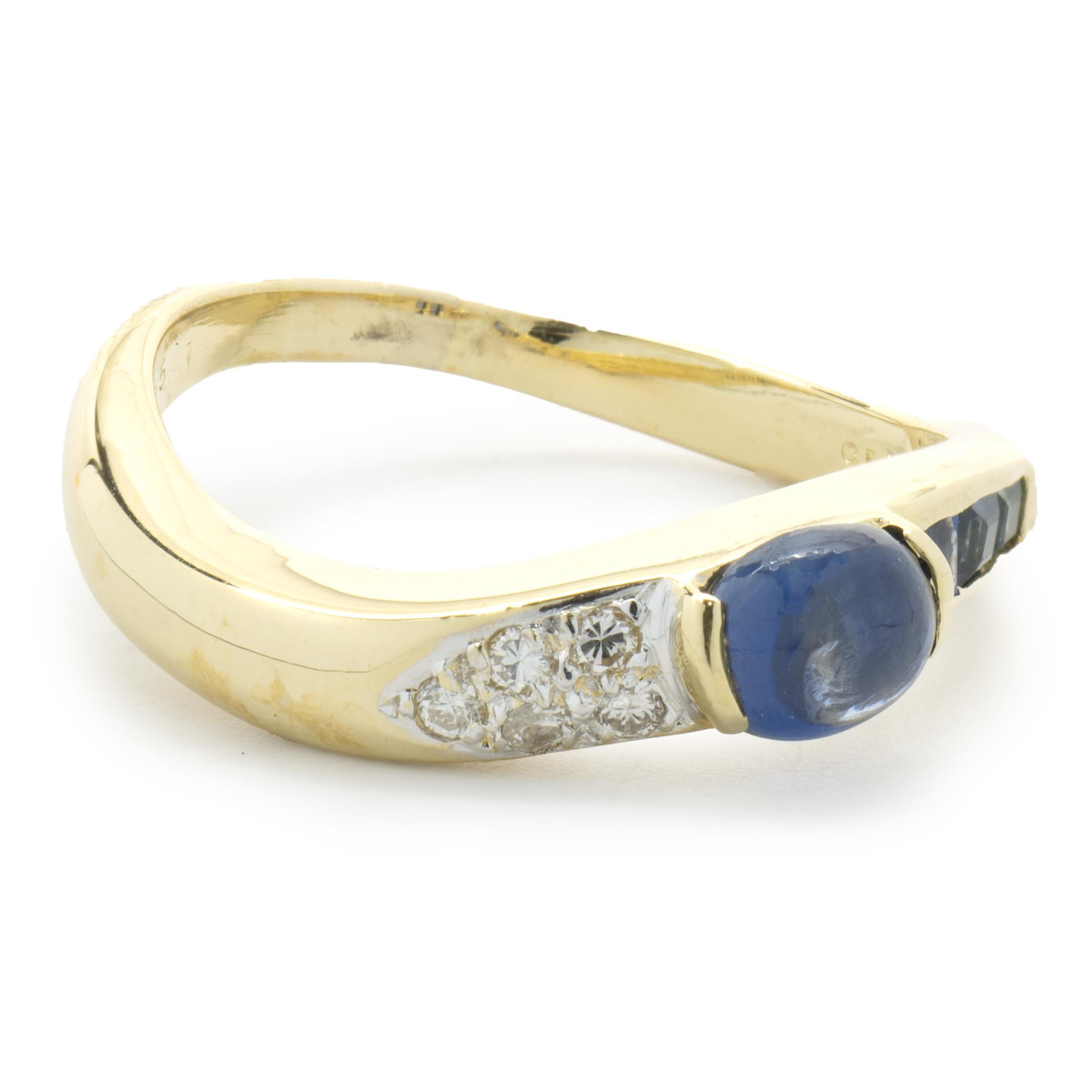 18 Karat Yellow Gold Cabochon Sapphire and Diamond Ring In Excellent Condition For Sale In Scottsdale, AZ