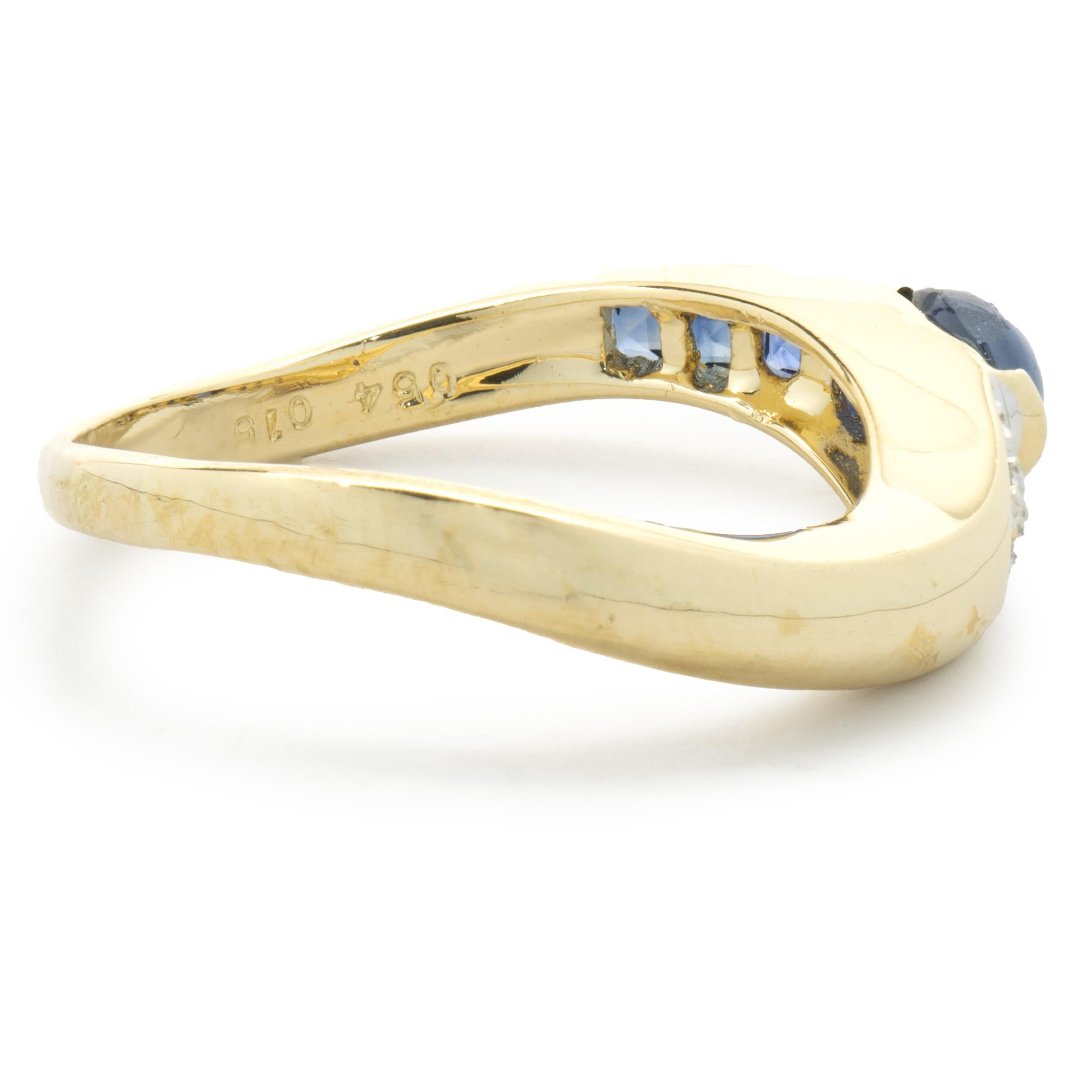 Women's 18 Karat Yellow Gold Cabochon Sapphire and Diamond Ring