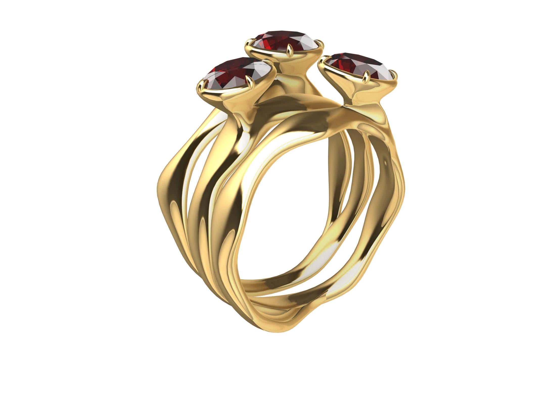 Women's 18 Karat Yellow Gold Cactus Ruby Ring For Sale