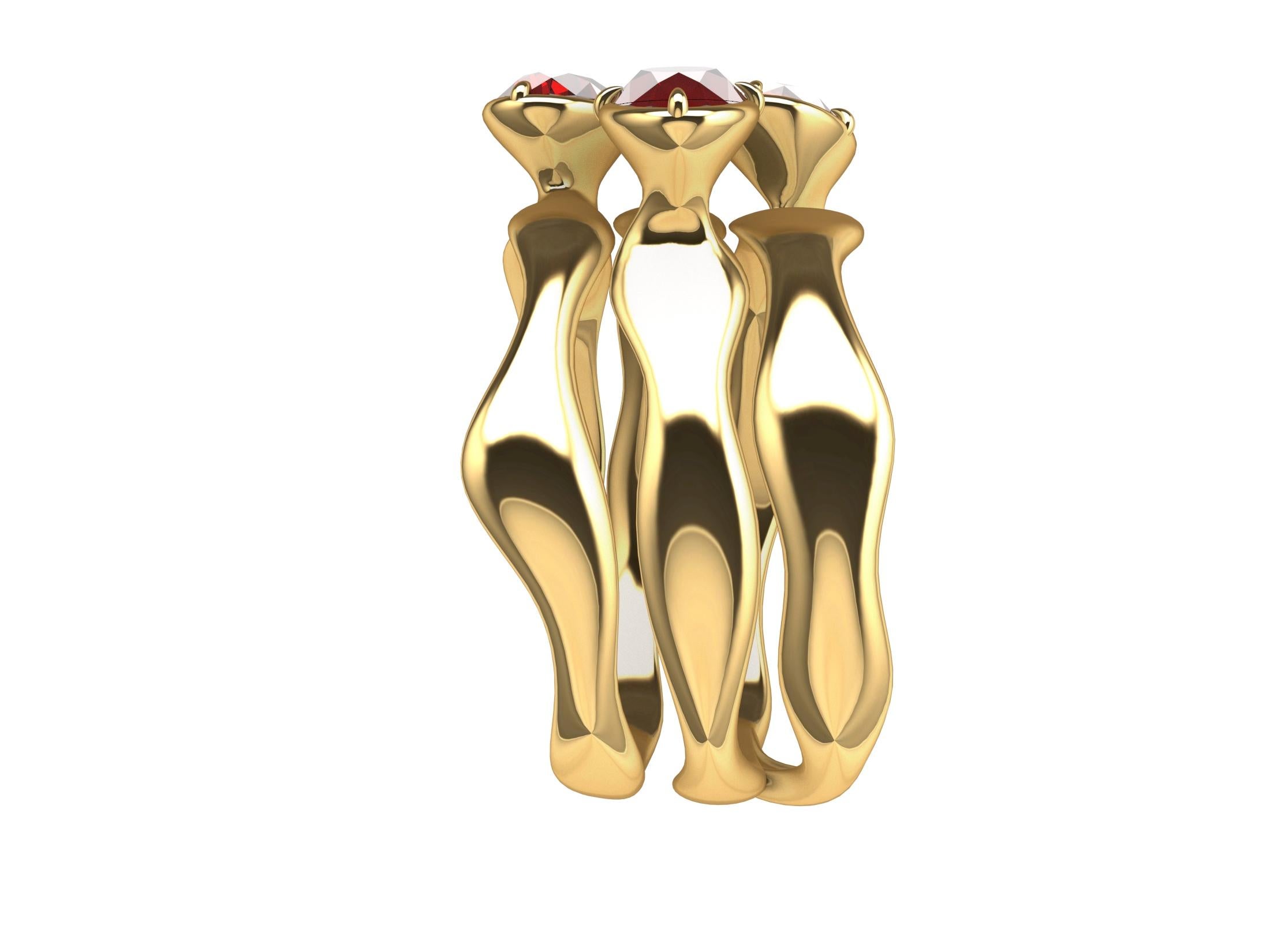 18 Karat Yellow Gold Cactus Ruby Ring For Sale 2