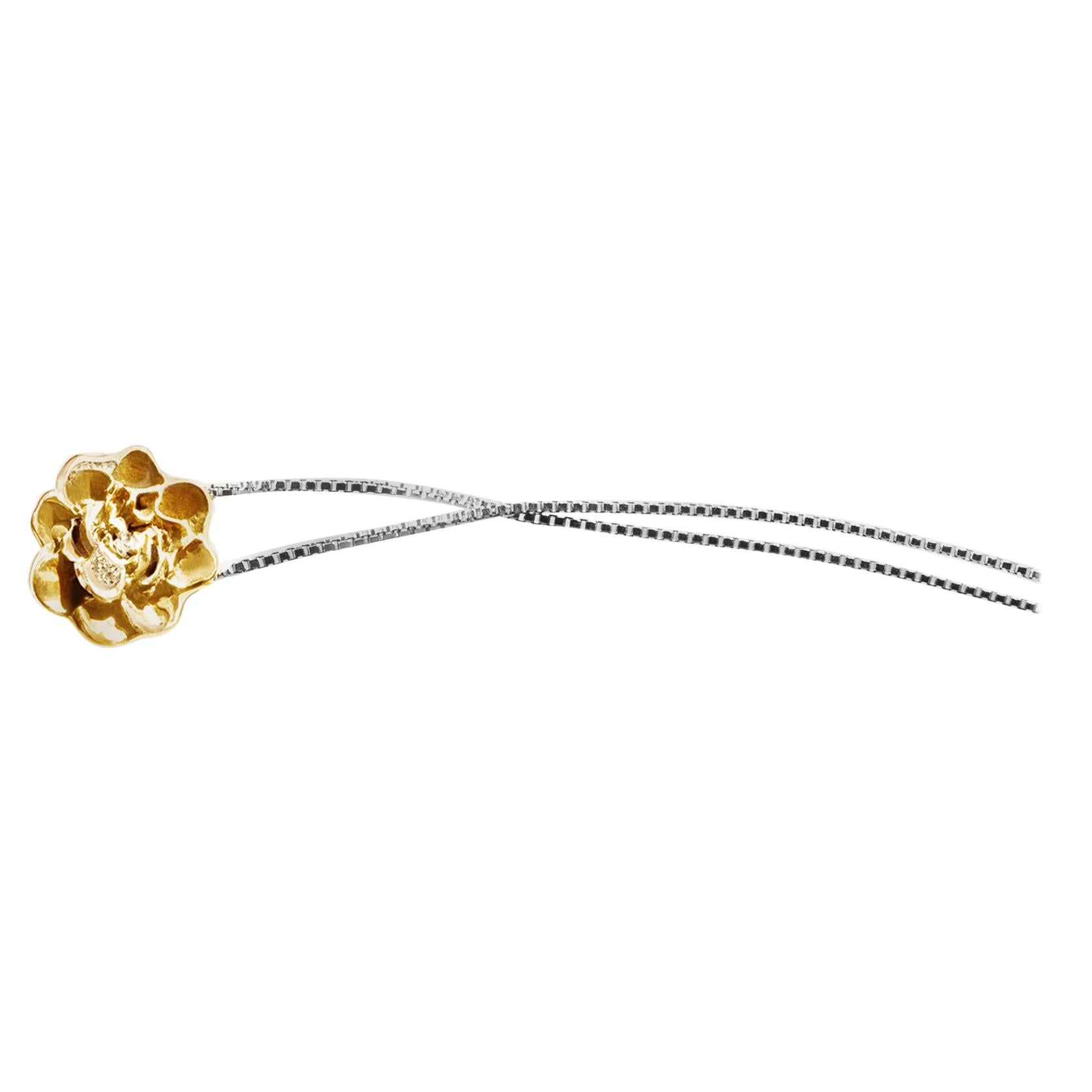 Eighteen Karat Yellow Gold Camellia Contemporary Charm For Sale