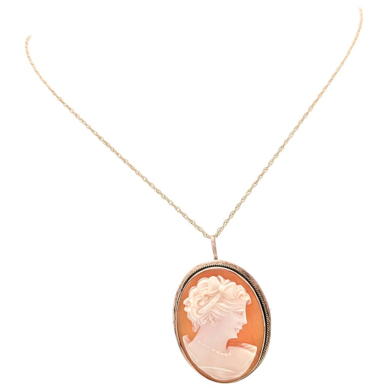 18 Karat Yellow Gold Cameo Brooch Pin Pendant Necklace