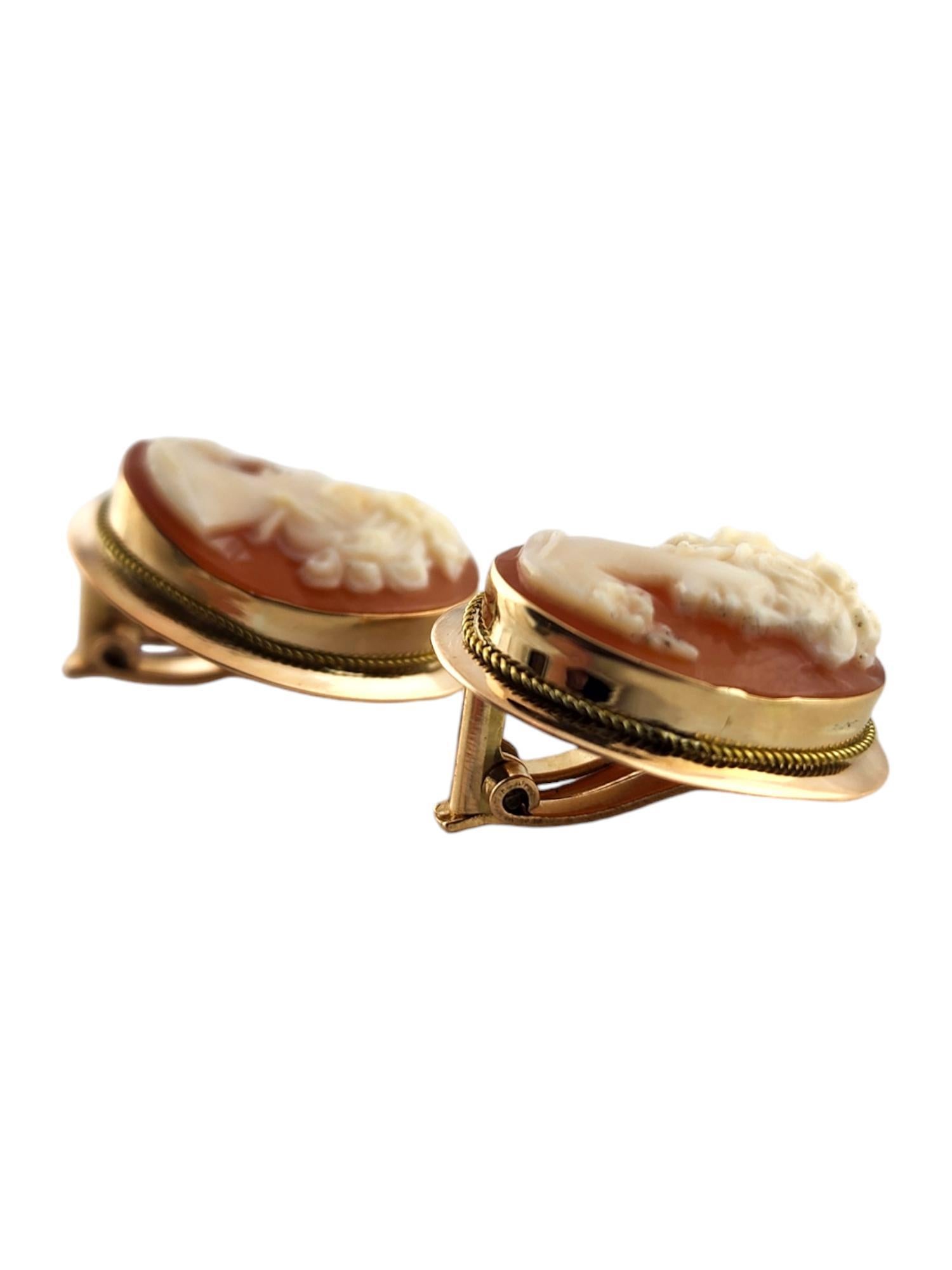 18 Karat Yellow Gold Cameo Clip on Earrings

This beautiful set of cameo clip on earrings were crafted from 18K yellow gold and will look gorgeous on anybody!

Size: 19.2mm X 15.6mm X 7.5mm

Weight: 3.42 dwt/ 5.32 g

Hallmark: 228 IVA K18

Very good