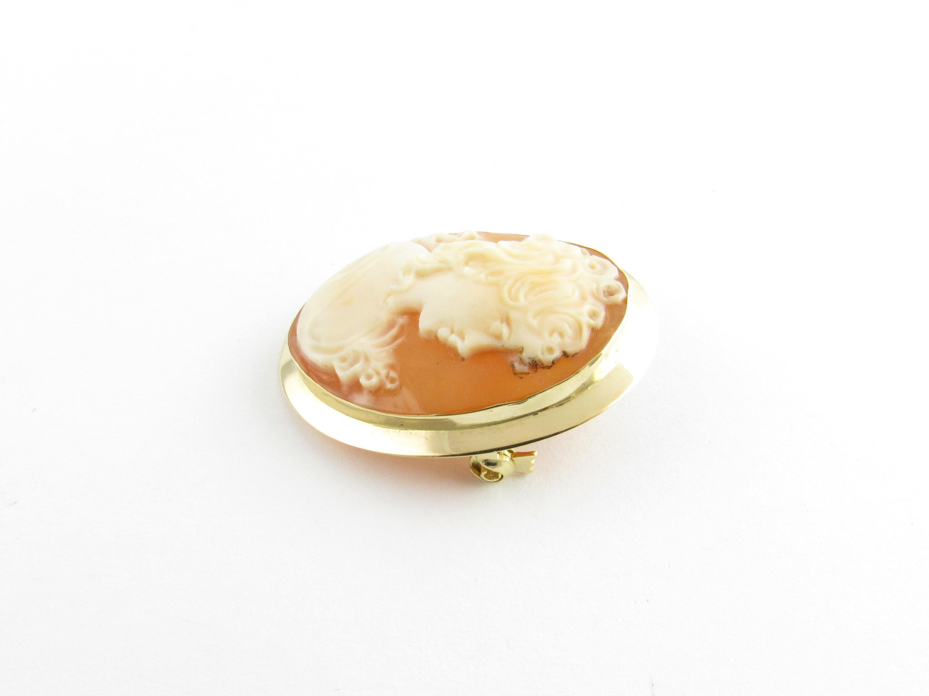 Vintage 18 Karat Yellow Gold Cameo Brooch/Pendant

This lovely cameo features a lovely lady in profile set in beautifully detailed 18K yellow gold. Can be worn as a brooch or a pendant.

Size: 28 mm x 22 mm

Weight: 2.2 dwt. / 3.5 gr.

Stamped: 750