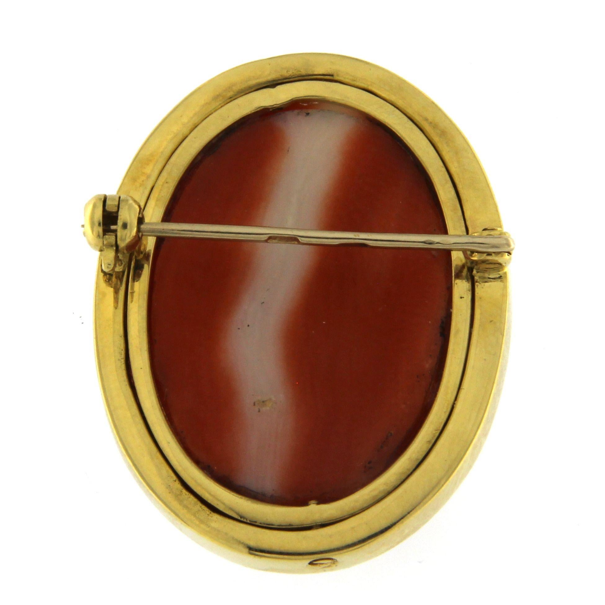 18K yellow gold cameo pin with diamonds
real coral engraved
35 diamonds 0.60ct
total weigh is g 13.70
