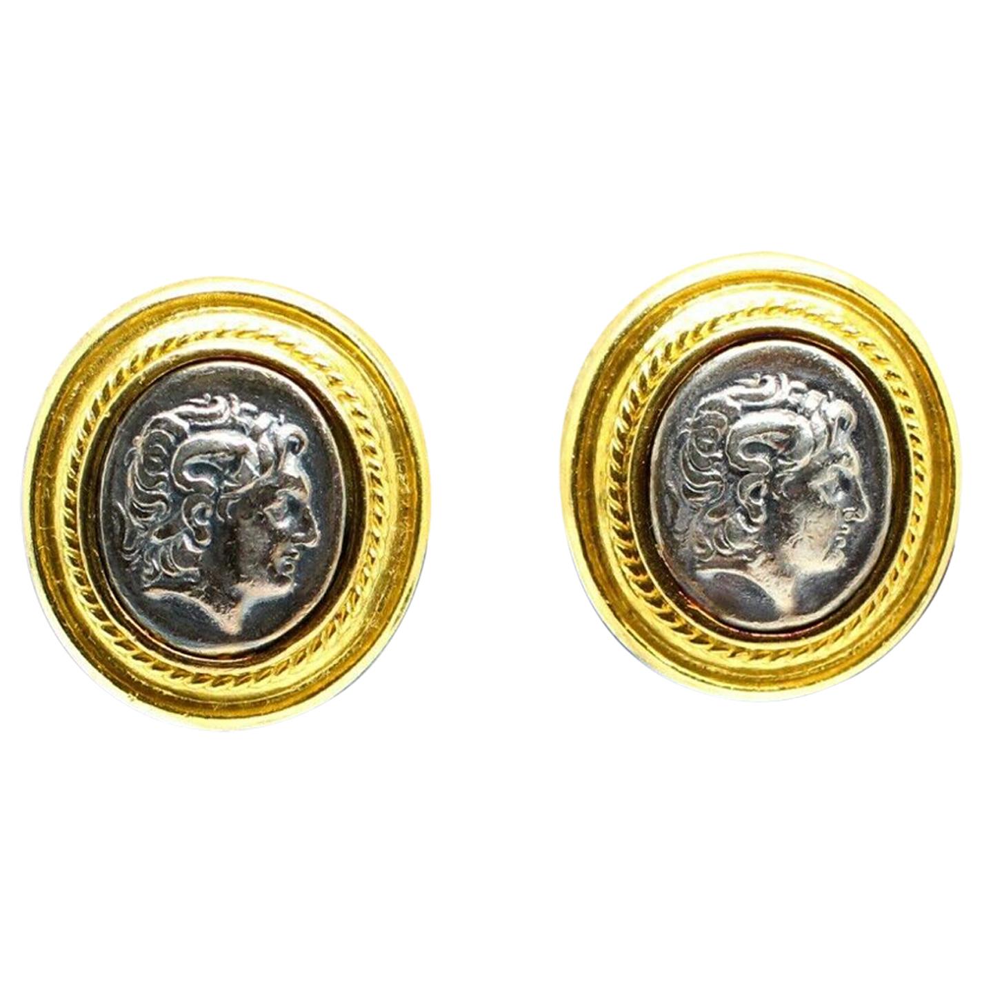 18 Karat Yellow Gold Cameo Style Earrings For Sale