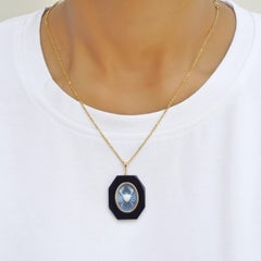 18 Karat Gelbgold Cancer Zodiac Achat Kamee Schwarzer Onyx Anhänger Halskette