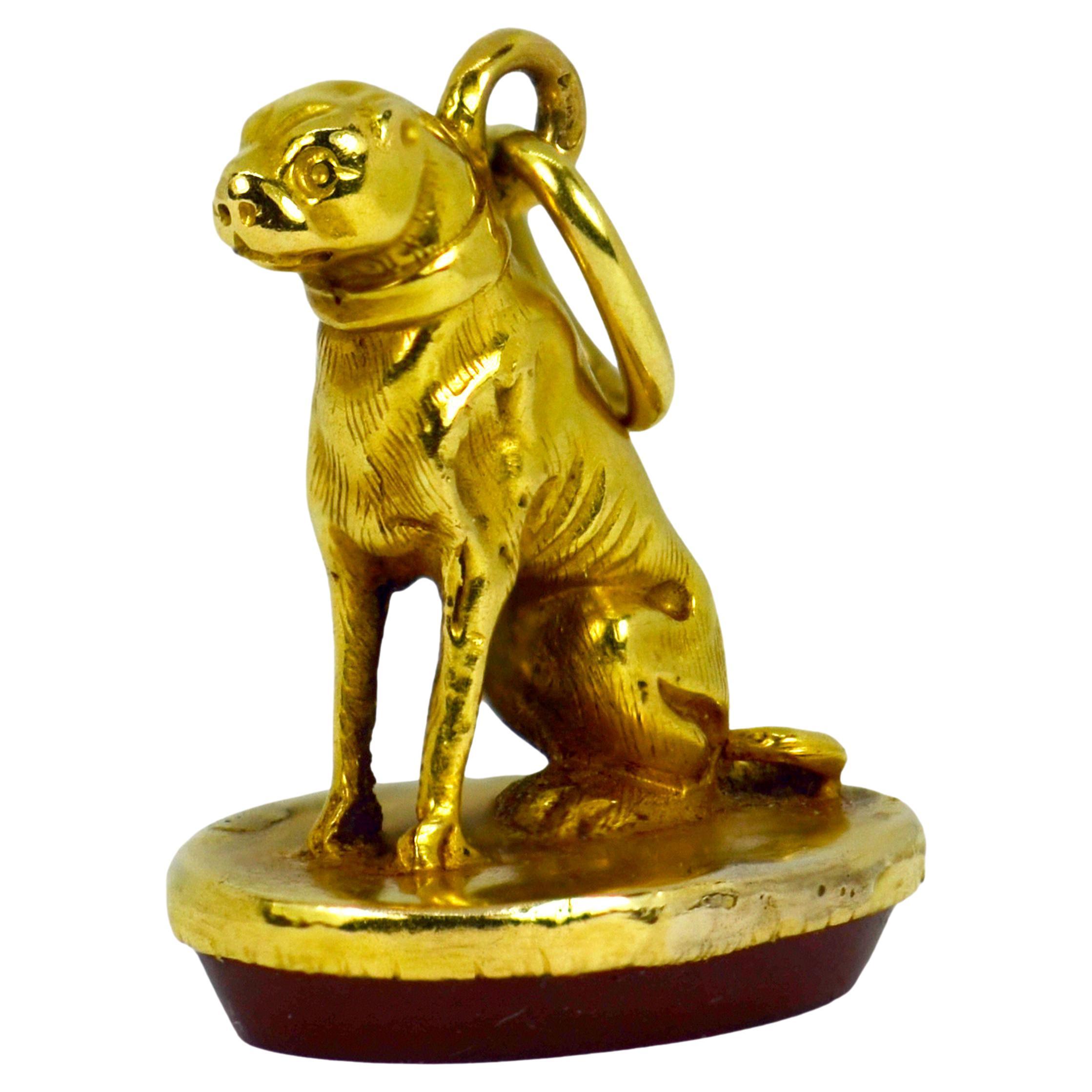 18 Karat Yellow Gold Carnelian Dog Seal Pendant