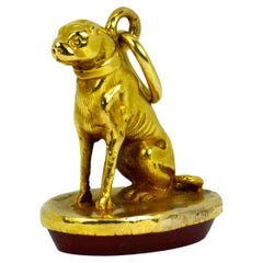 Antique 18 Karat Yellow Gold Carnelian Dog Seal Pendant