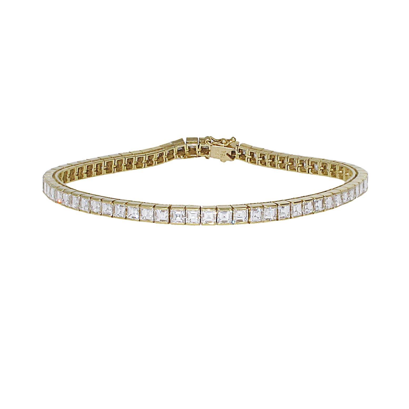 Retro 18 Karat Yellow Gold Carre' Cut Diamond Tennis Bracelet