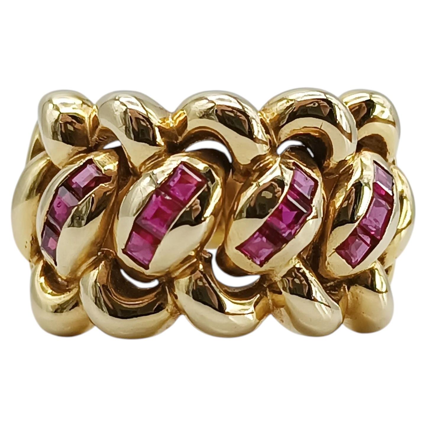18 Karat Yellow Gold Carré-Cut Ruby Wide Band Ring
