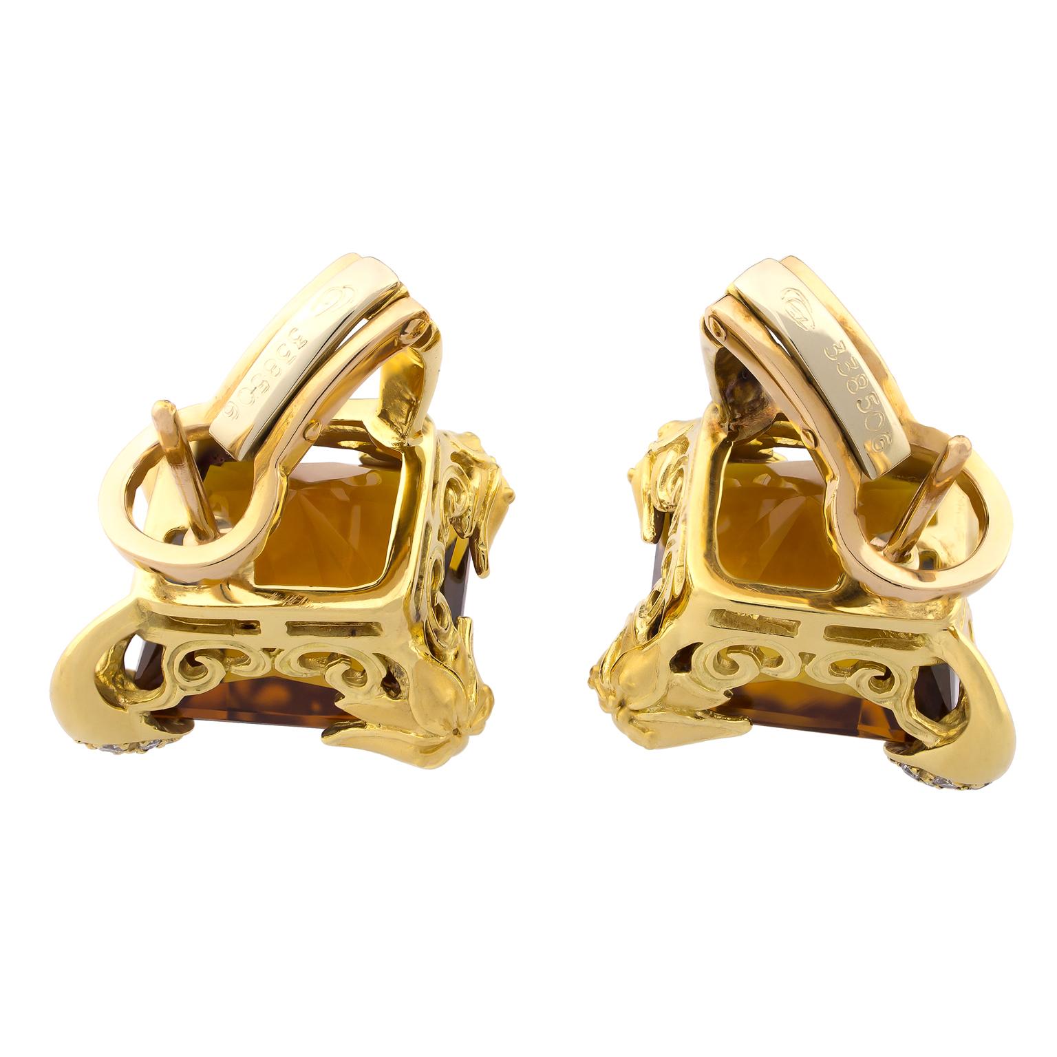 18 Karat Yellow Gold Carrera y Carrera Diamonds Citrines Earrings In Excellent Condition For Sale In Madrid, ES