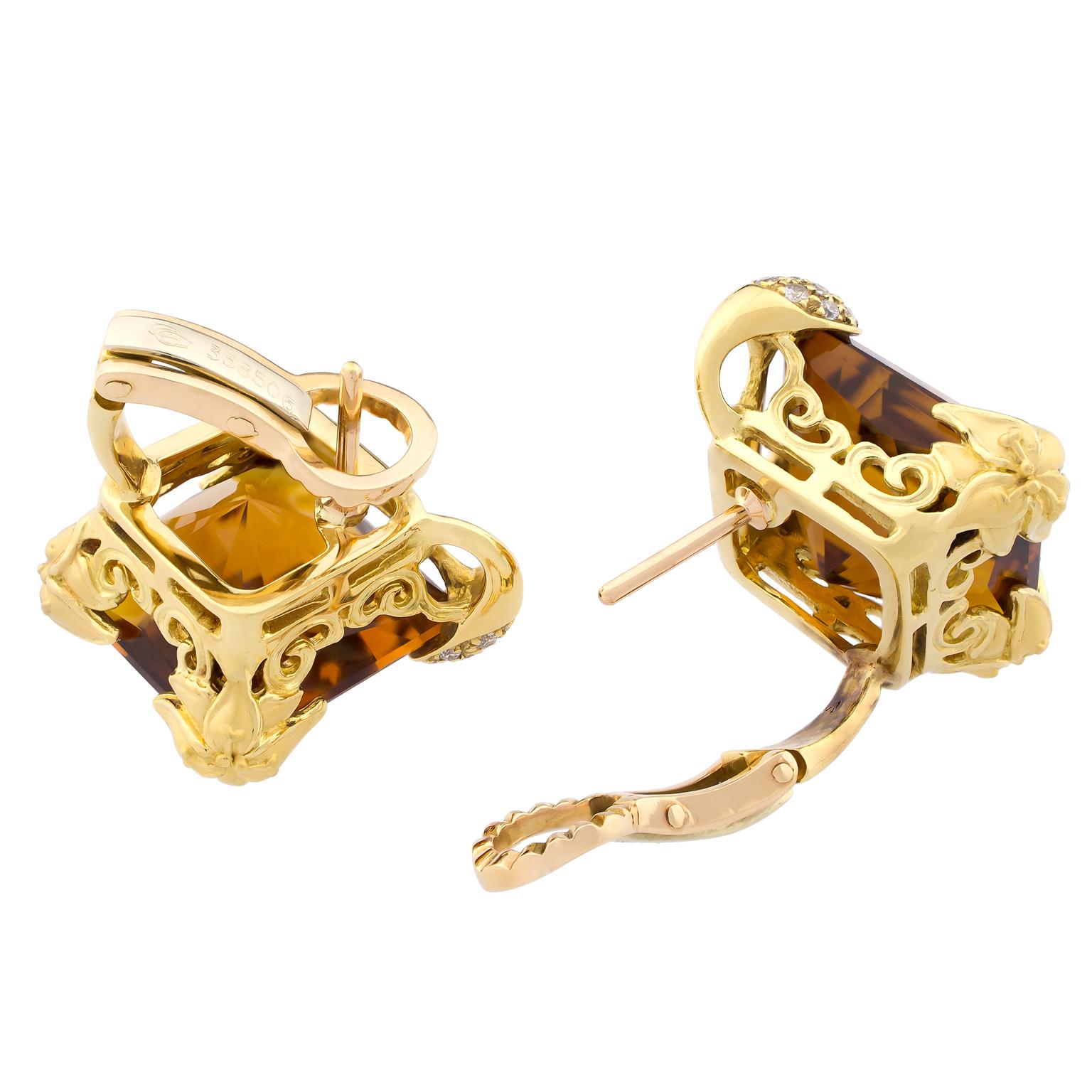 18 Karat Yellow Gold Carrera y Carrera Diamonds Citrines Earrings For Sale 1
