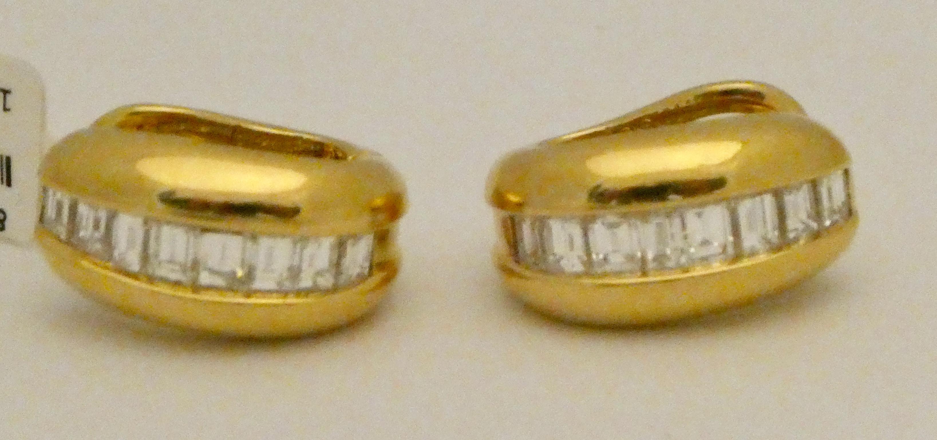 Baguette Cut 18 Karat Yellow Gold Cartier Diamond Earrings, from the 