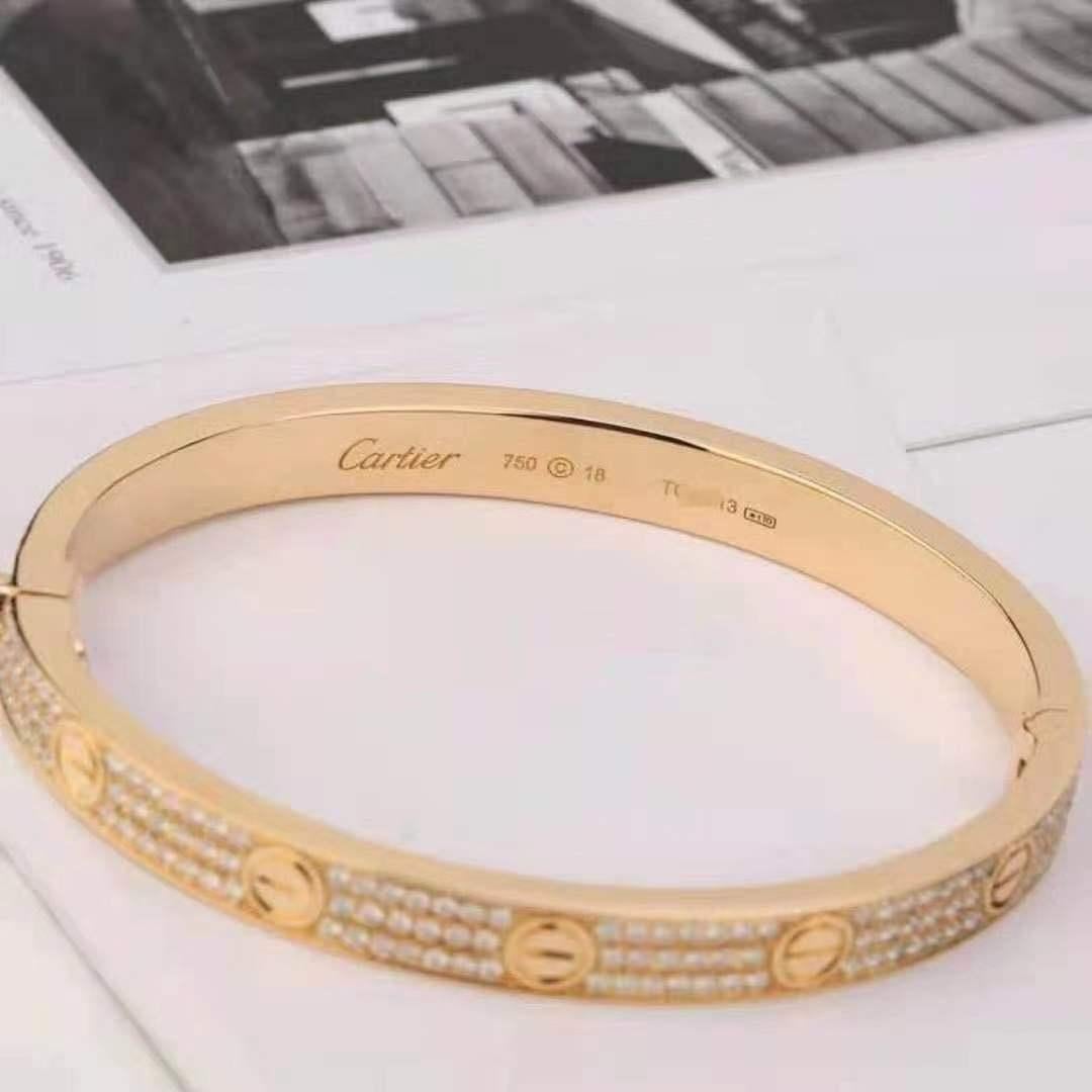 18 Karat Yellow Gold Cartier Love Bracelet with Pave Diamonds 1