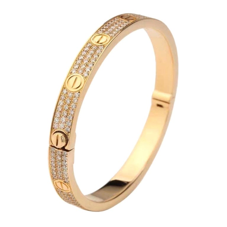 18 Karat Yellow Gold Cartier Love Bracelet With Pave Diamonds At 1stdibs Cartier Love Bracelet Diamonds
