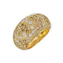 18 Karat Yellow Gold Cartier White and Brown Diamond Dome Sauvage Ring