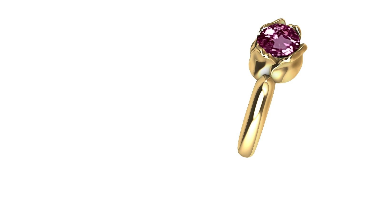 For Sale:  18 Karat Yellow Gold Ceritfied Pink Sapphire 1.18 Carat Tulip Ring 3