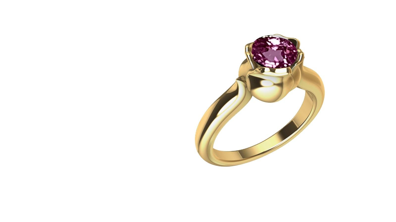 For Sale:  18 Karat Yellow Gold Ceritfied Pink Sapphire 1.18 Carat Tulip Ring 6