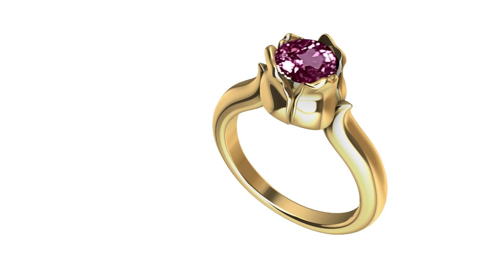 For Sale:  18 Karat Yellow Gold Ceritfied Pink Sapphire 1.18 Carat Tulip Ring 9
