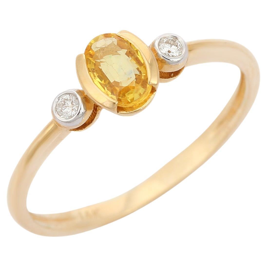 For Sale:  18 Karat Yellow Gold Ceritfied Yellow Sapphire 0.51 Carat with Diamond Ring