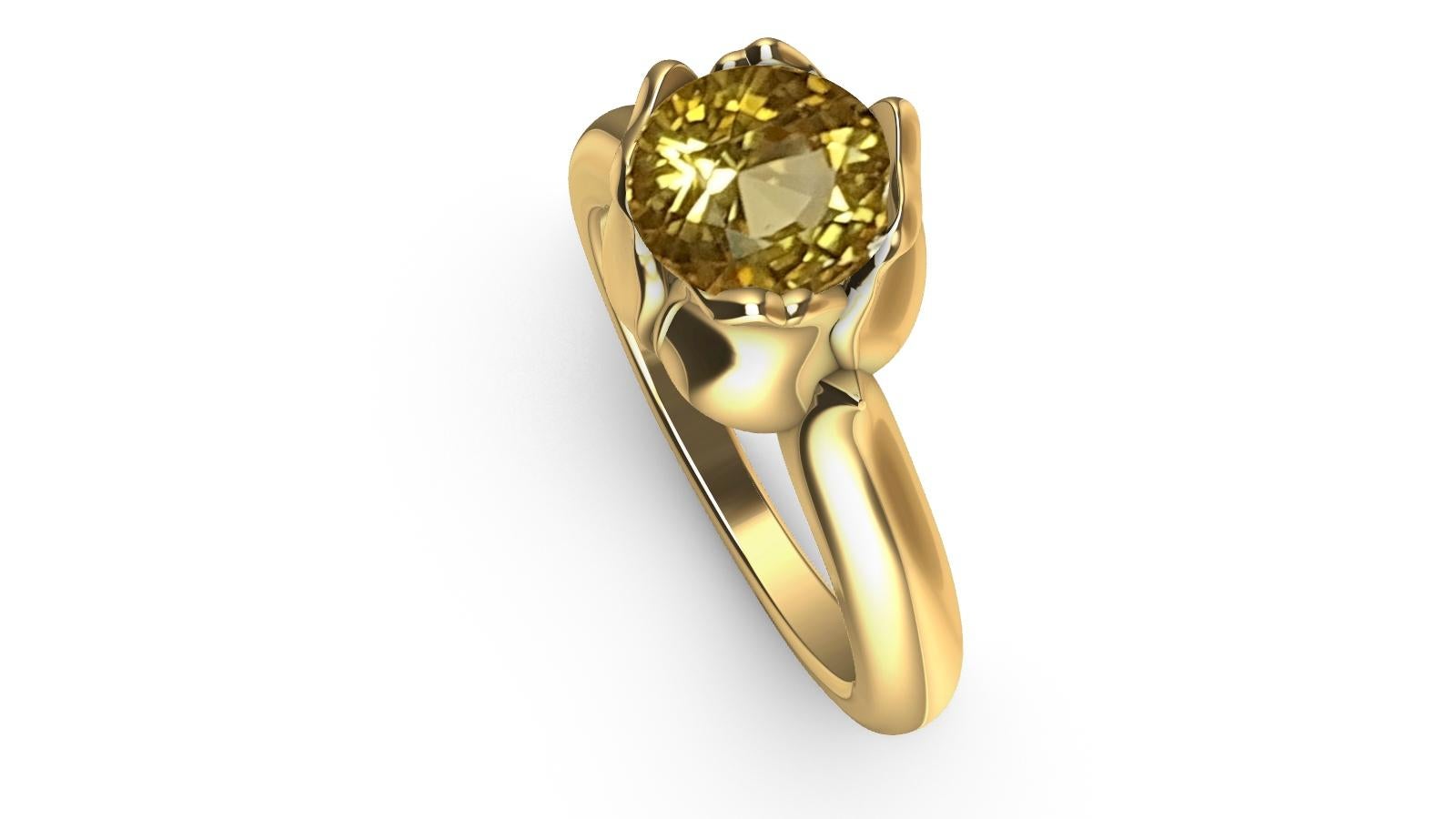 En vente :  Bague tulipe en or jaune 18 carats avec saphir jaune certifié 1,37 carat 2