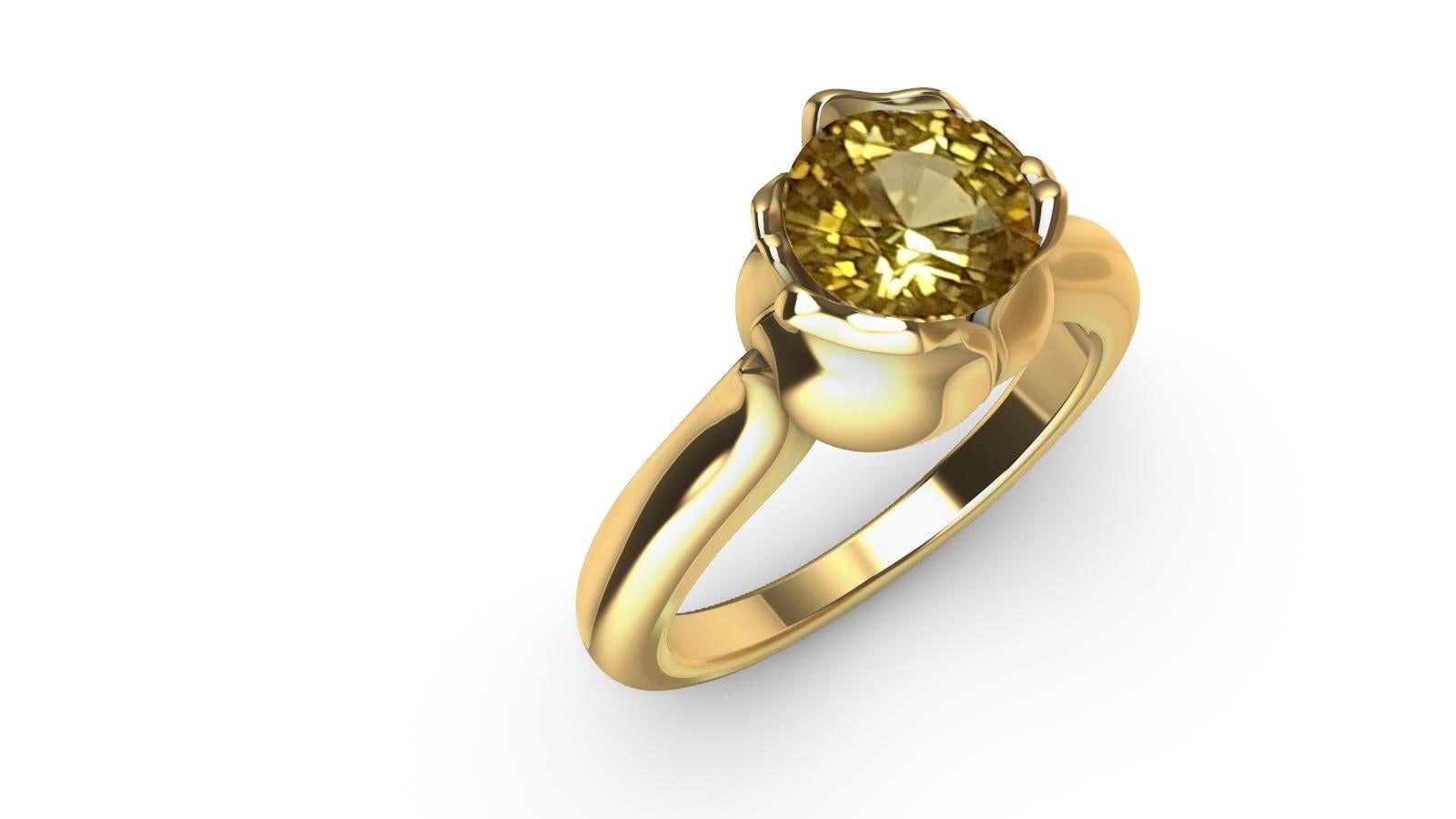 En vente :  Bague tulipe en or jaune 18 carats avec saphir jaune certifié 1,37 carat 3