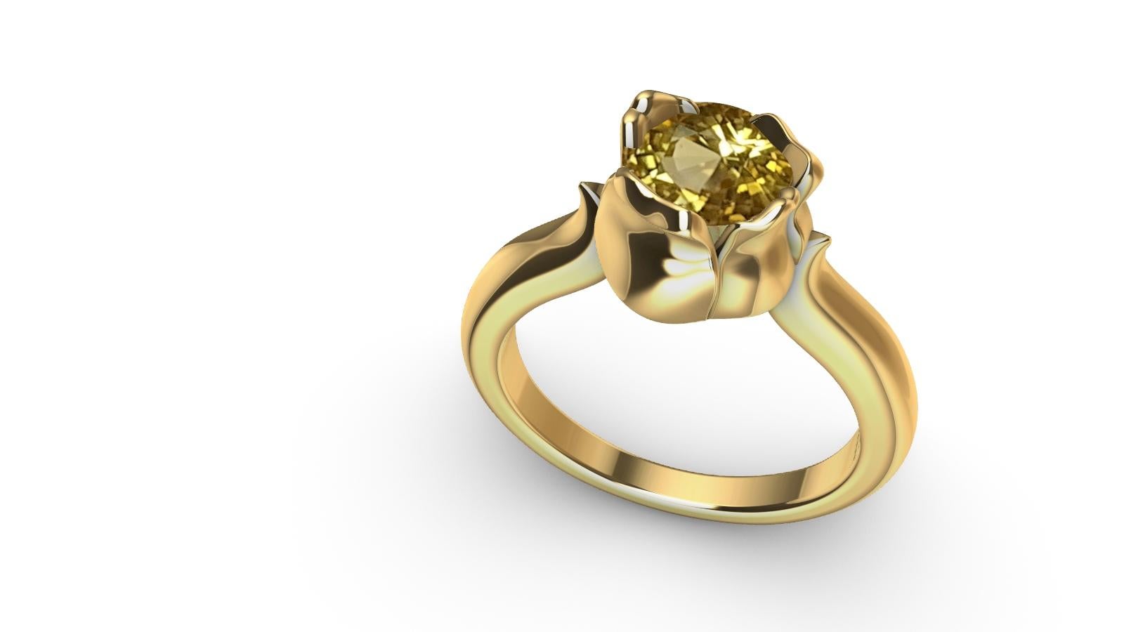 En vente :  Bague tulipe en or jaune 18 carats avec saphir jaune certifié 1,37 carat 4