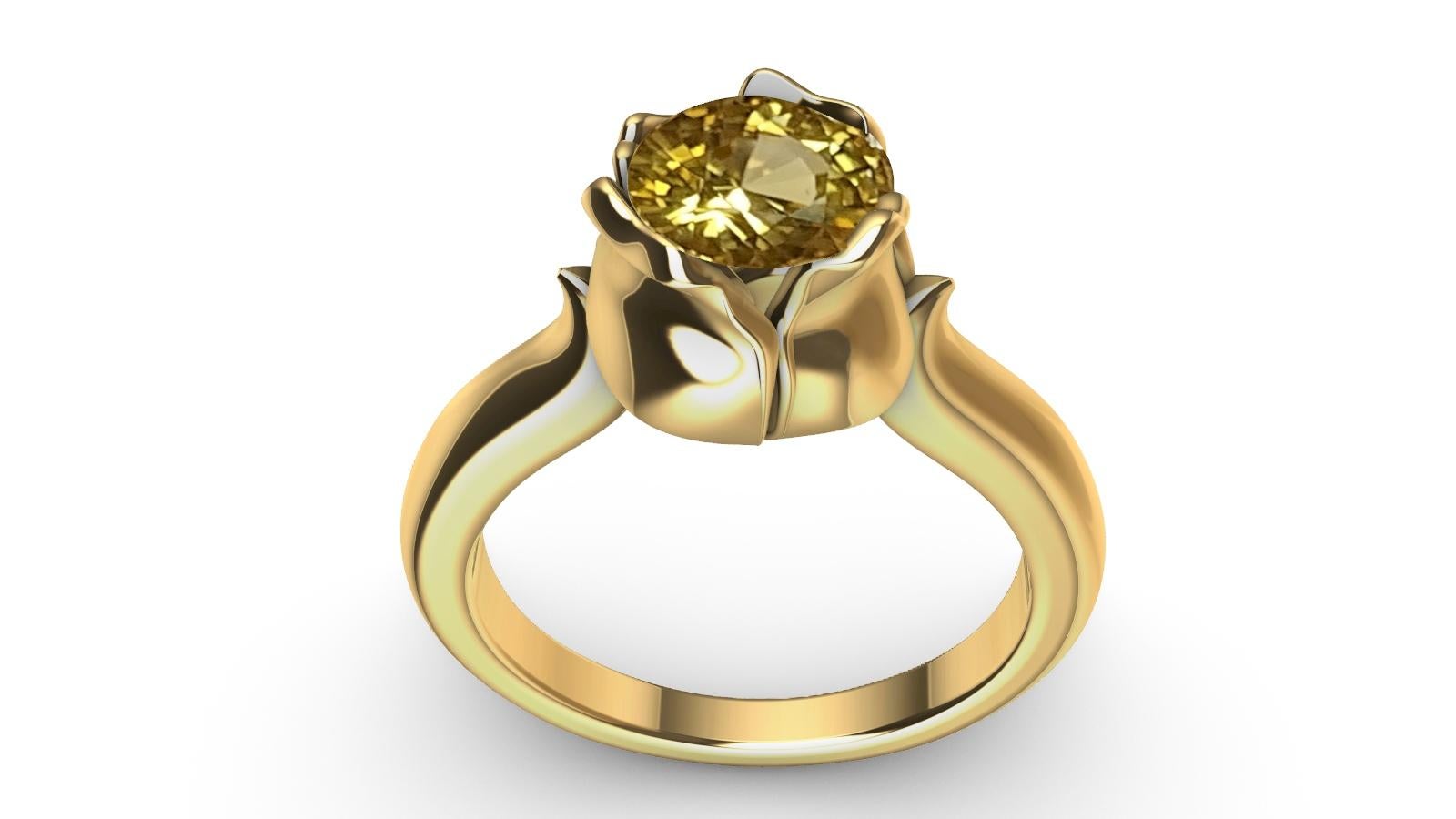 En vente :  Bague tulipe en or jaune 18 carats avec saphir jaune certifié 1,37 carat 6