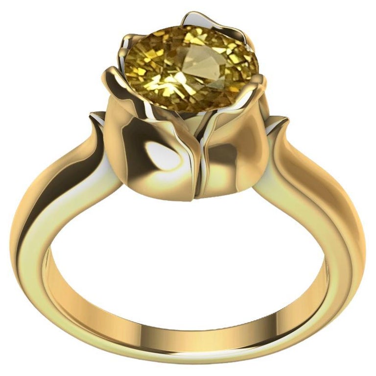Customizable 18 Karat Yellow Gold Ceritfied Yellow Sapphire 1.37 Carat  Tulip Ring For Sale at 1stDibs