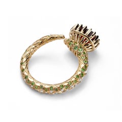 18 Karat Yellow Gold Certified Burmese Spinel Tsavorites Snake Cocktail Ring