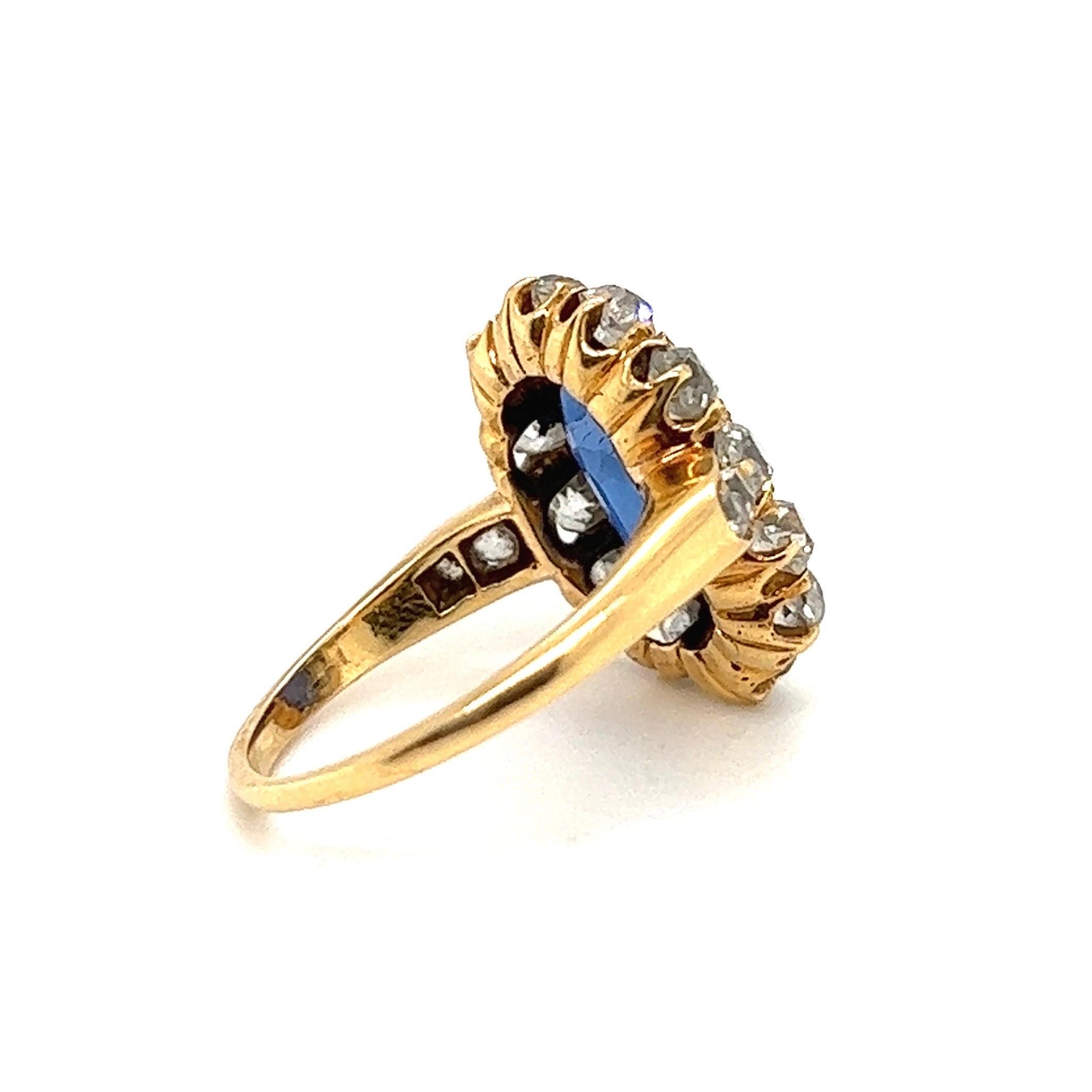 Victorian 18 Karat Yellow Gold Ceylon Sapphire and Diamond Ring