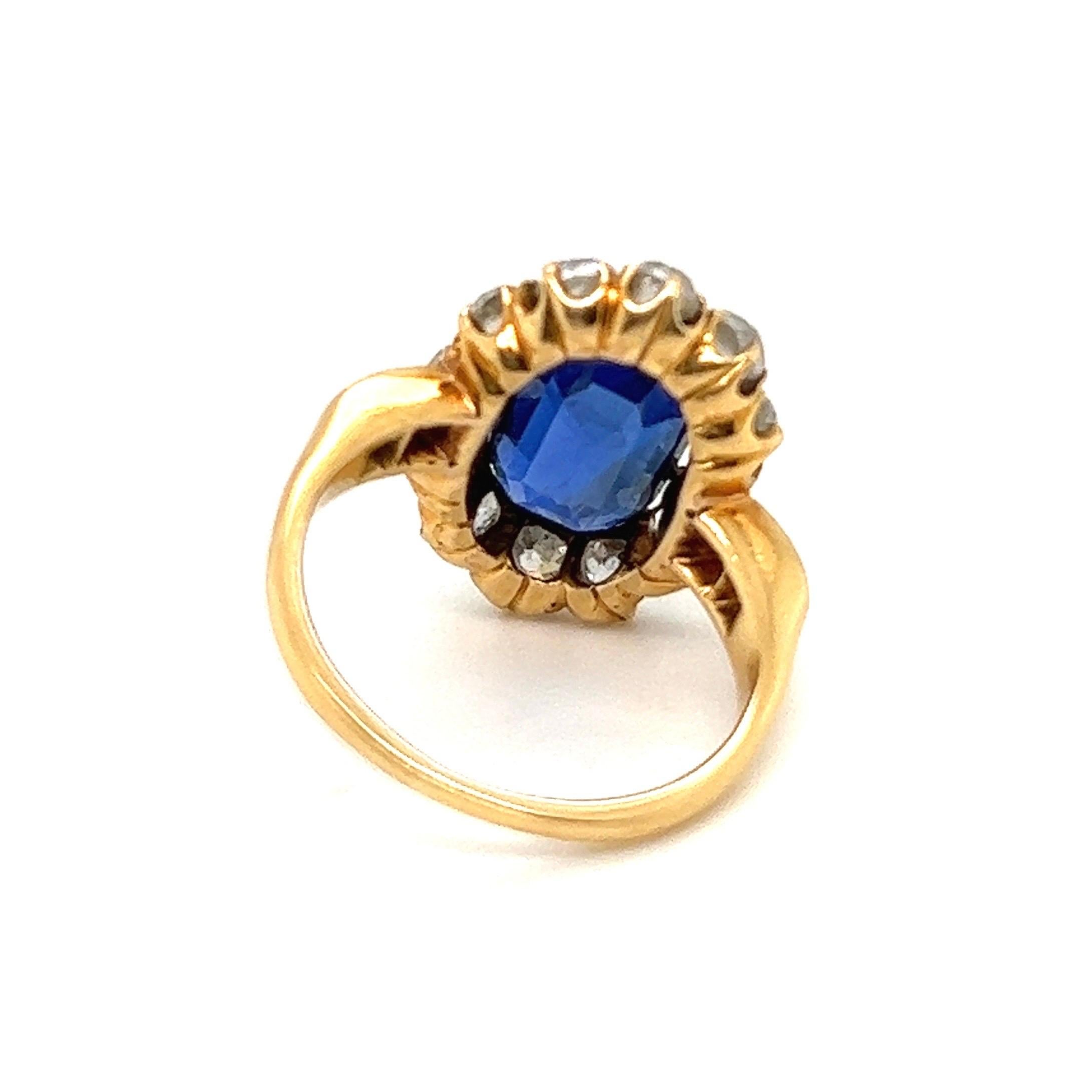Oval Cut 18 Karat Yellow Gold Ceylon Sapphire and Diamond Ring