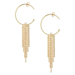 18 Karat Yellow Gold Chain Fringe and Diamond Hoop Earrings
