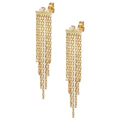 18 Karat Yellow Gold Chain Fringe and Diamond Stud Earrings