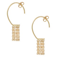 18 Karat Yellow Gold Chain Fringe Small Oval Hoop Earrings