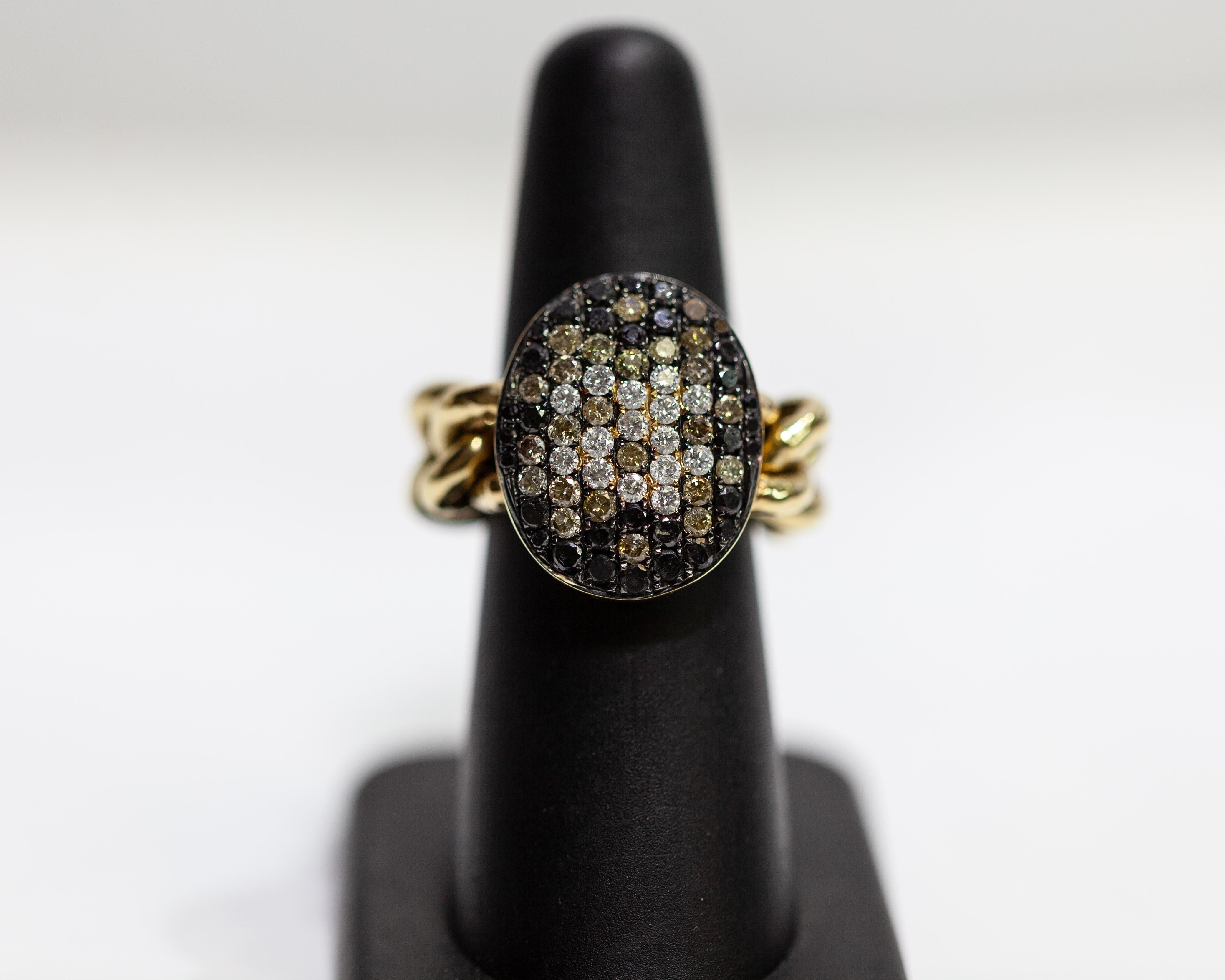 Round Cut 18 Karat Yellow Gold Chain Link Ring Style with Multi-Color Diamonds
