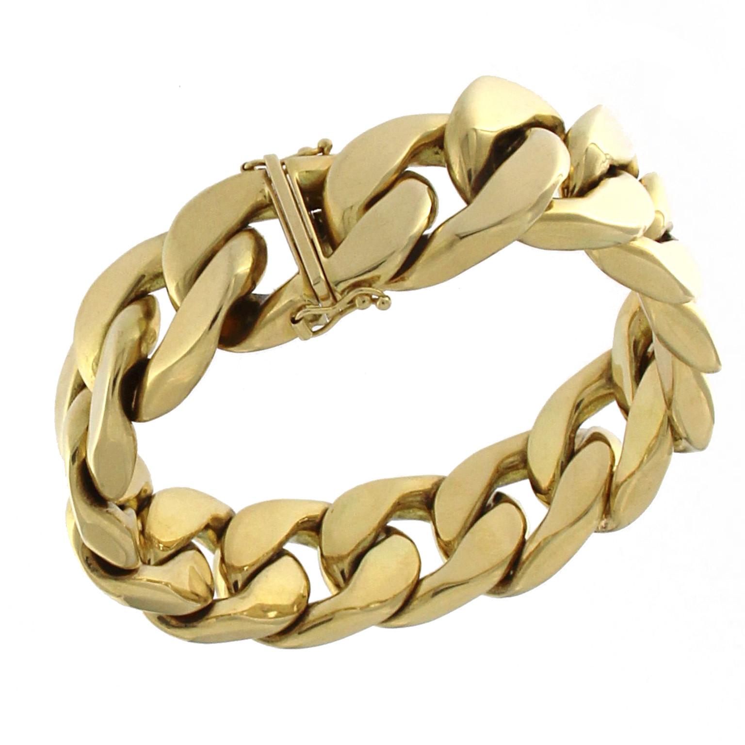 18 Karat Yellow Gold Chain Massif Effect Bracelet